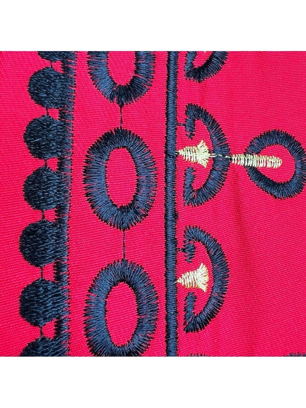 Vintage 80s Canadian made red black embroidered open cropped jacket blazer 14 - Picture 10 of 14